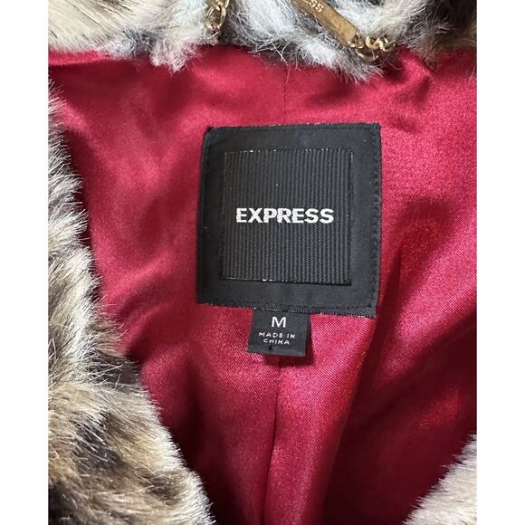 Express Cheetah Faux Fur Jacket Size Medium Women’s Black - Picture 3 of 9